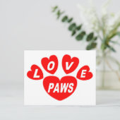 Post Kaart Love Paws Hearts Red (Staand voorkant)