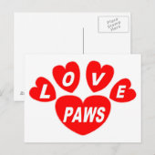 Post Kaart Love Paws Hearts Red (Voorkant / Achterkant)
