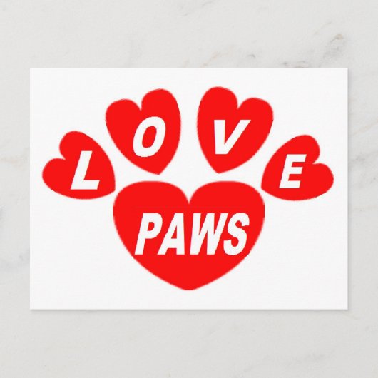 Post Kaart Love Paws Hearts Red (Voorkant)