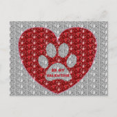 Post Kaart Paw Heart Red Silver Be My Valentijn (Voorkant)