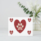 Post Kaart Paw Heart Red White Glitter (Staand voorkant)