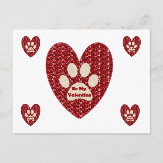 Post Kaart Paw Heart Red White Glitter (Voorkant)