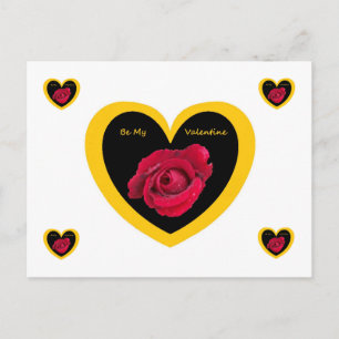 Post Kaart Roos op Heart Black Yellow, wees mijn V