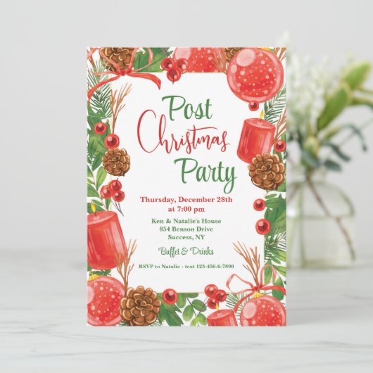 Post Kerstmis Party uitnodiging (Staand voorkant)