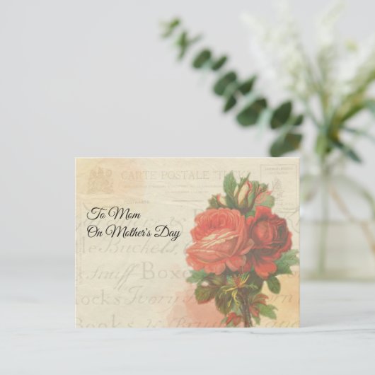  Post Mail Moederdag Red Rose Bouquet Briefkaart (Staand voorkant)