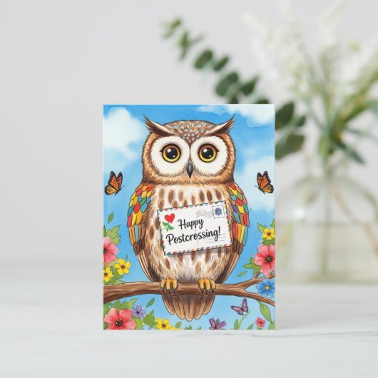 Post Uil Mail Bird Happy Postcrossing Briefkaart (Staand voorkant)