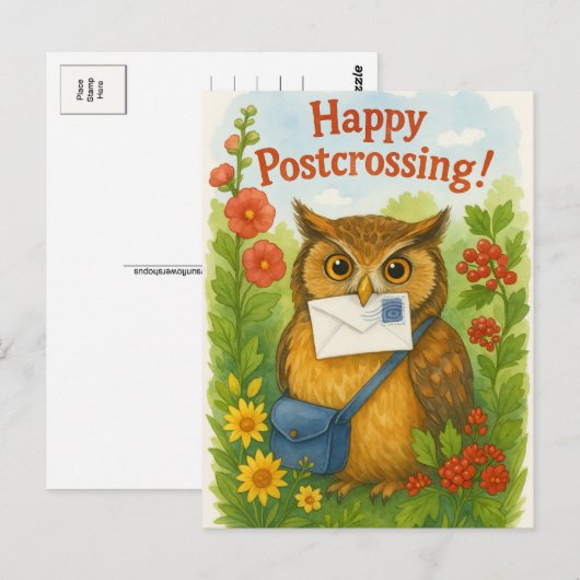 Post Uil Mail Bird Happy Postcrossing Briefkaart (Voorkant / Achterkant)