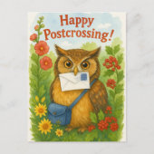 Post Uil Mail Bird Happy Postcrossing Briefkaart (Voorkant)