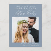 Post Weddenschappen Receptie Dusty Blue Save the D Aankondigingskaart (Voorkant)