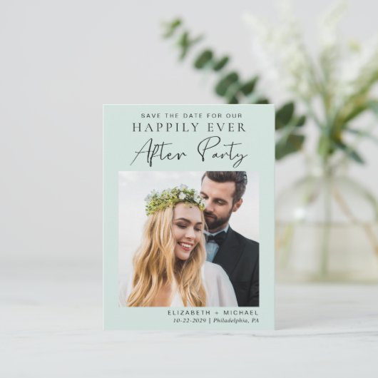 Post Weddenschappen Receptie Mint Opslaan Datum Aankondigingskaart (Staand voorkant)
