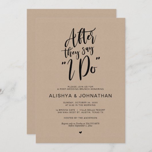 Post Wedding Brunch, Bruin Kraft, Zwart Script Kaart (Voorkant / Achterkant)