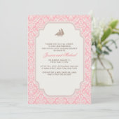 Post Wedding Brunch nodigt roze Damask uit Kaart (Staand voorkant)