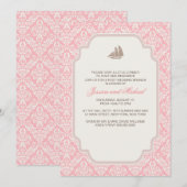 Post Wedding Brunch nodigt roze Damask uit Kaart (Voorkant / Achterkant)