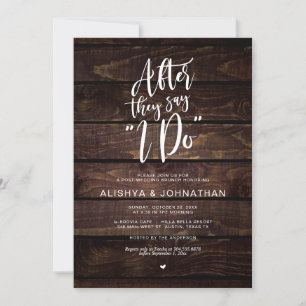 Post Wedding Brunch, Rustic Dark Wood Script Kaart