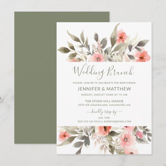 Post-Wedding Brunch Waterverf Blush Rose Bouquet Kaart (Voorkant / Achterkant)