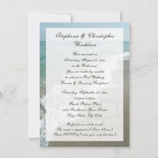 Post-Wedding Reception Destination Beach Hearts Kaart (Achterkant)