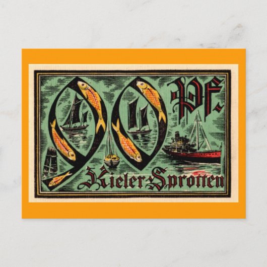 Post WWI Duitse "Kieler Sprotten" valuta Briefkaart (Voorkant)