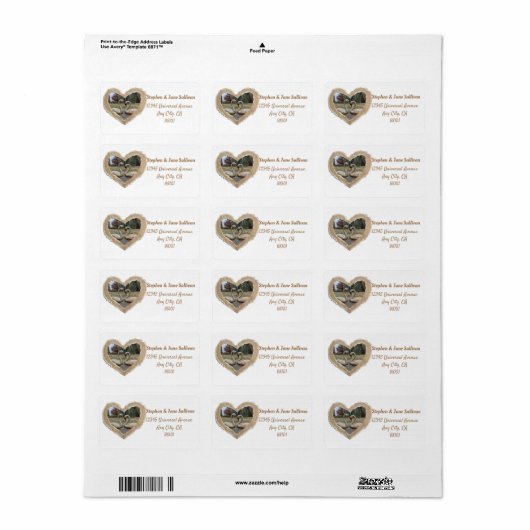 Postadres in hart terugzending postlabel etiket (Full Sheet)