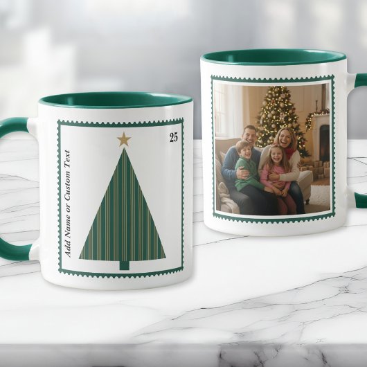 Postage Stamp Christmas Tree Custom Photo Mug Mok