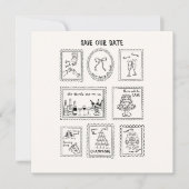 Postage Stamp Hand Drawn Save The Date Card (Voorkant)