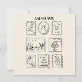 Postage Stamp Hand Drawn Save The Date Card (Voorkant)