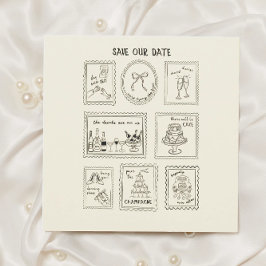 Postage Stamp Hand Drawn Save The Date Card