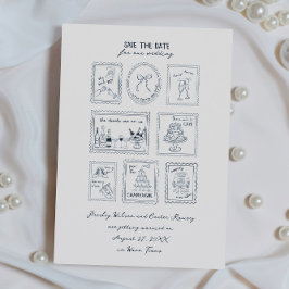 Postage Stamp Hand Drawn Save The Date Card
