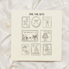Postage Stamp Hand Drawn Save The Date Card