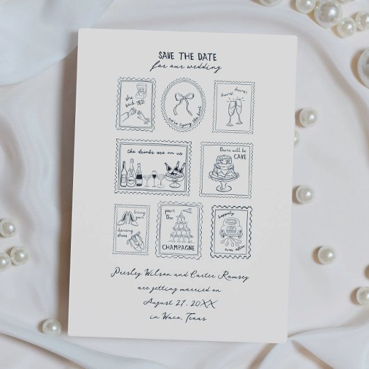 Postage Stamp Hand Drawn Save The Date Card