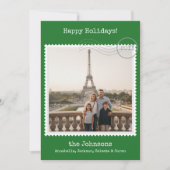 Postage Stamp Square Photo Green Holiday Card Feestdagenkaart (Voorkant)