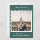 Postage Stamp Square Photo Green Holiday Card Feestdagenkaart (Voorkant)