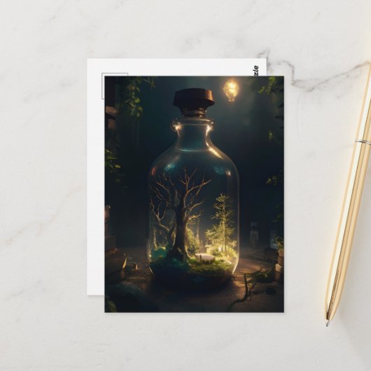 Postal Bosque enbotellado Briefkaart (Voorkant / Achterkant in situ)
