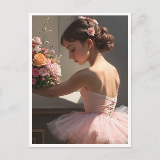 Postal con bailarina sujetando ramo de flores briefkaart (Voorkant)