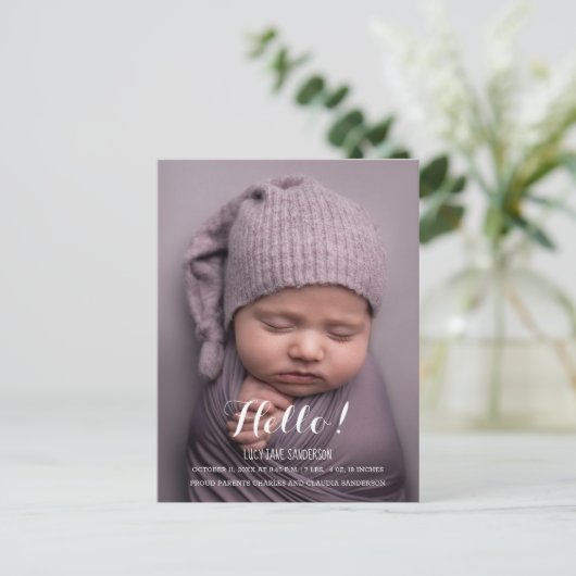 Postal de anuncio nacimiento Hello! Briefkaart (Staand voorkant)