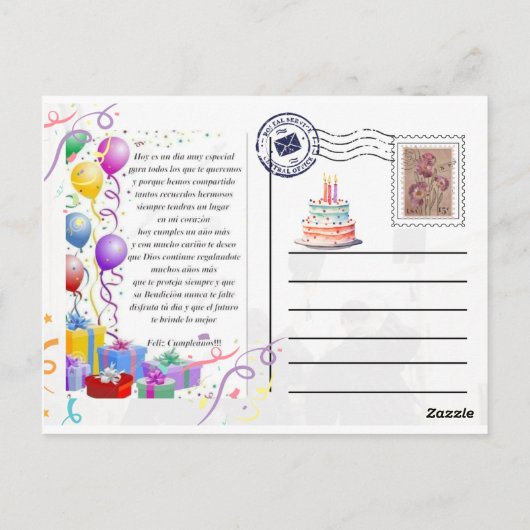 Postal de cumpleaños briefkaart (Achterkant)