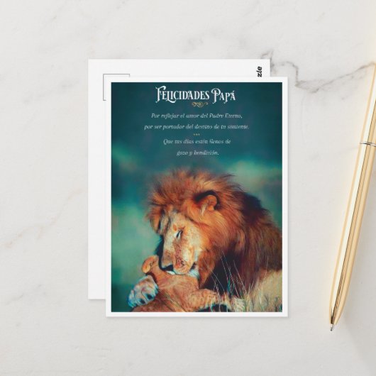 Postal de Felicitaciones con Diseño de León Briefkaart (Voorkant / Achterkant in situ)