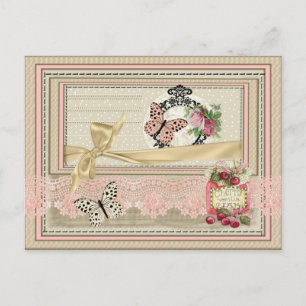 Postal estilo scrapbooking encaje mariposa cerezas briefkaart