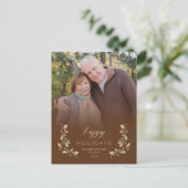 Postal Festiva Brown Whimsical Script Quote Photo Feestdagenkaart (Staand voorkant)