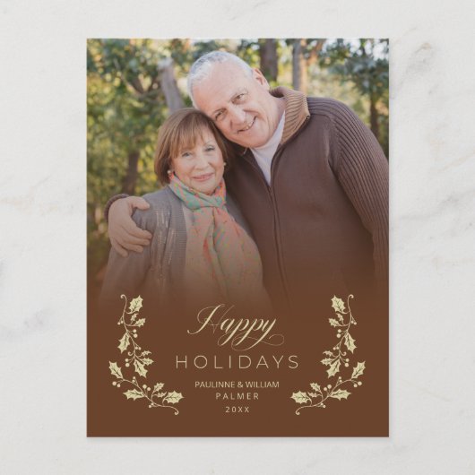 Postal Festiva Brown Whimsical Script Quote Photo Feestdagenkaart (Voorkant)