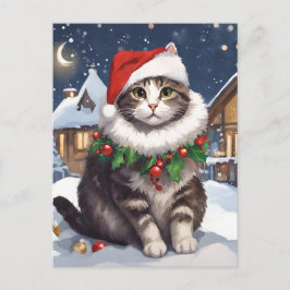 Postal Festiva Merry Christmas with a cute kitten Feestdagenkaart