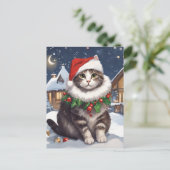 Postal Festiva Merry Christmas with a cute kitten Feestdagenkaart (Staand voorkant)