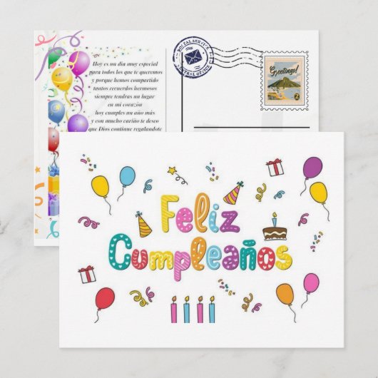 postal para saludo de cumpleaños briefkaart (Voorkant / Achterkant)