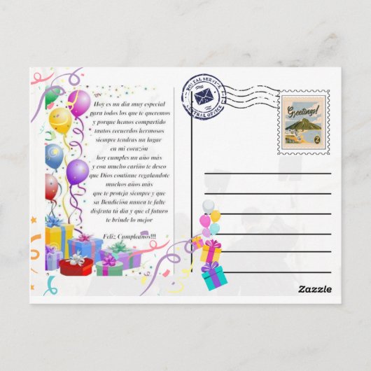postal para saludo de cumpleaños briefkaart (Achterkant)