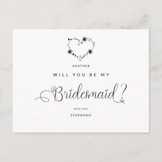 Postal You Will Be My Bridesmaid Grappig Zwart Har Briefkaart (Voorkant)