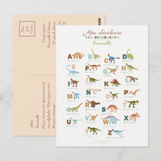 Postale Abacedaire Dinosaures-kaart (Frans) Briefkaart (Voorkant / Achterkant)