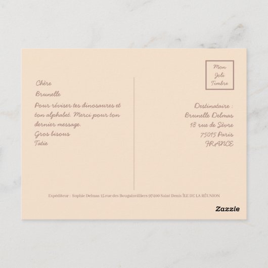 Postale Abacedaire Dinosaures-kaart (Frans) Briefkaart (Achterkant)