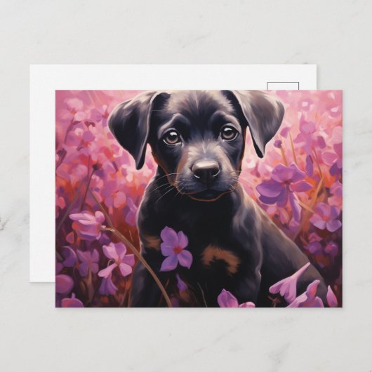 Postale Chien Epanoui in de bloemen Briefkaart (Voorkant / Achterkant)