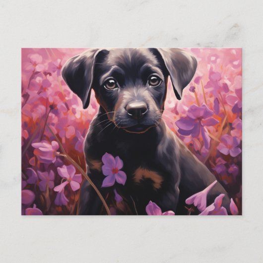 Postale Chien Epanoui in de bloemen Briefkaart (Voorkant)