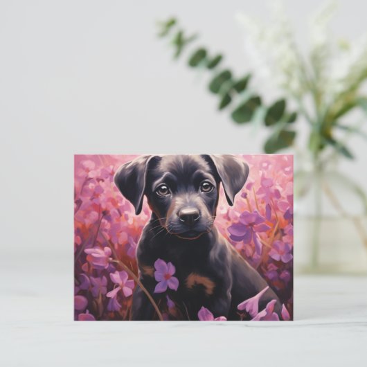 Postale Chien Epanoui in de bloemen Briefkaart (Staand voorkant)