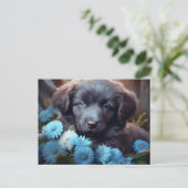 Postale Chien Fleur Bleu Briefkaart (Staand voorkant)